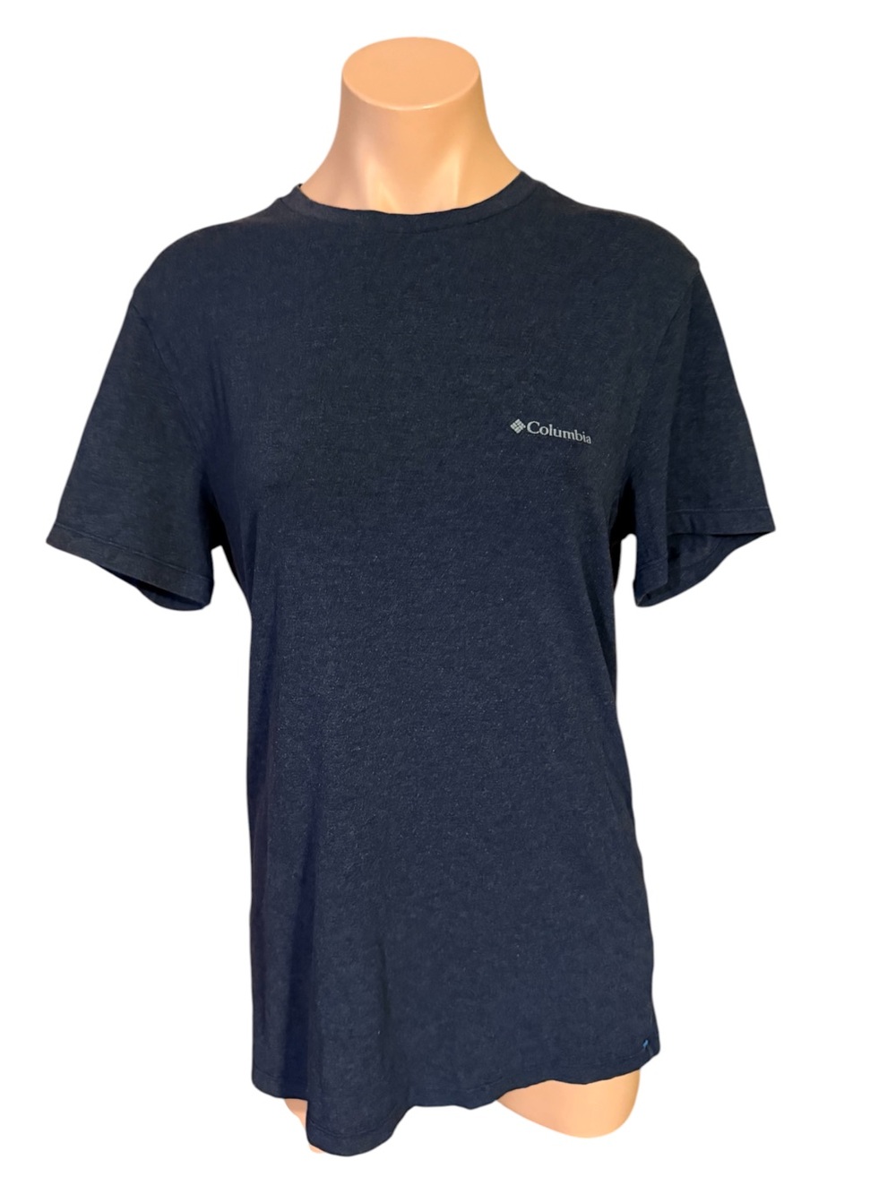 Columbia Mens Medium Navy Blue Heather Short Sleeve Outdoor Hiking T-Shirt Tee
